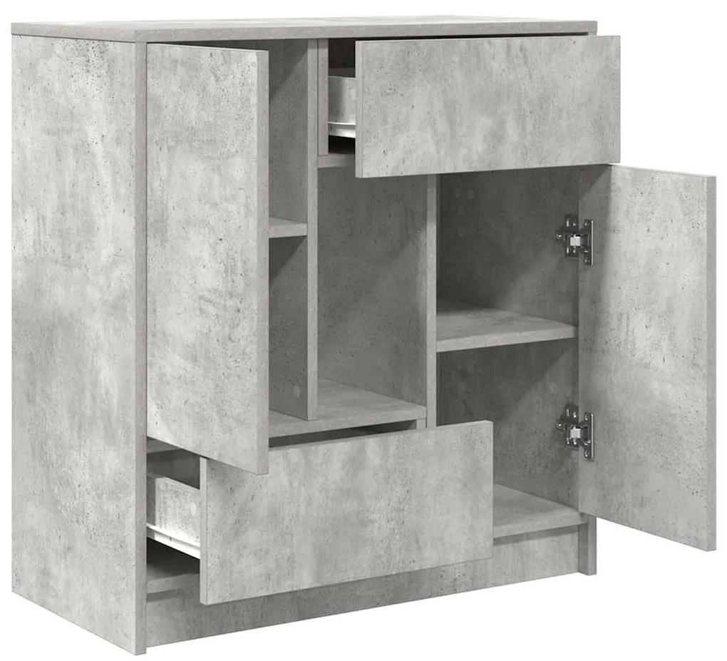 betonszürke komód fiókokkal és ajtókkal 70,5x34x74,5 cm