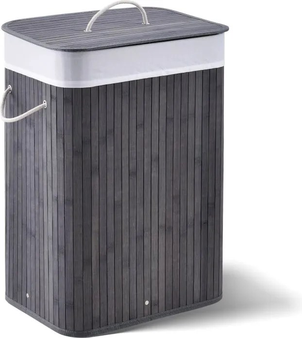 Bambusz szennyeskosár szürke 72 L levehető mosózsákkal