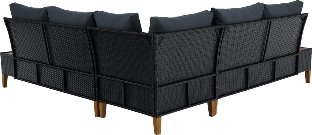 Kerti rattan szett, akácfa, fekete/szürke/természetes, MALKOM