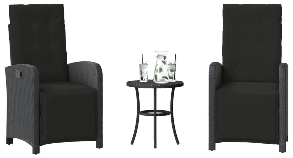 vidaXL 3 részes fekete polyrattan bisztrógarnitúra párnával