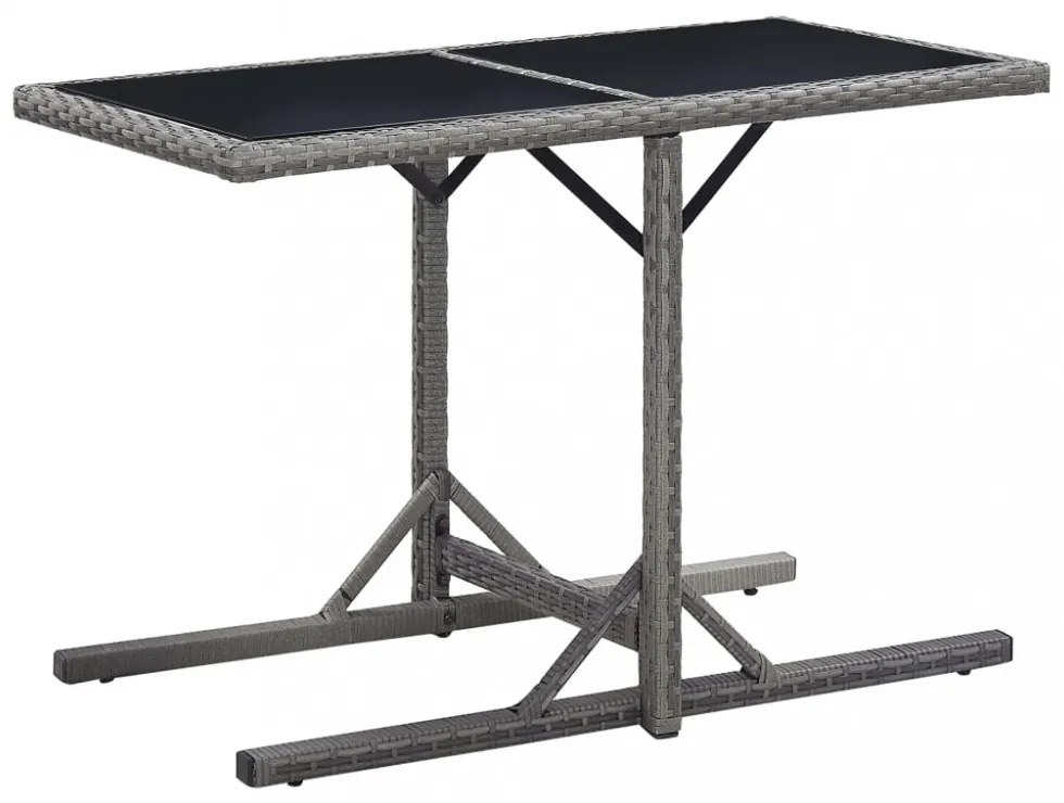 antracitszürke polyrattan és üveglapos kerti asztal 110x53x72cm