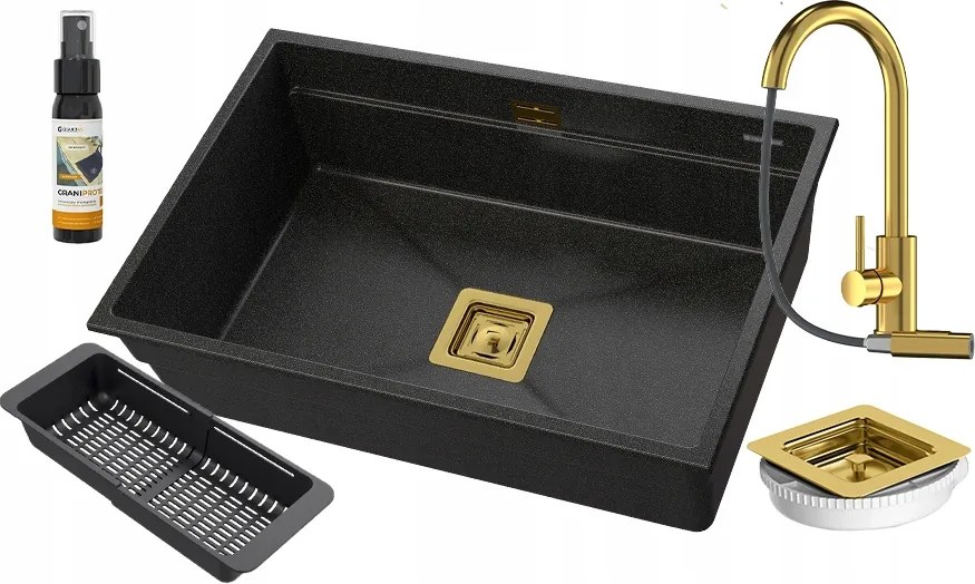 EPIR70 gránit mosogató egy medencével, alsószerelésű, Loseto csapteleppel, szűrőkosárral és szifonnal