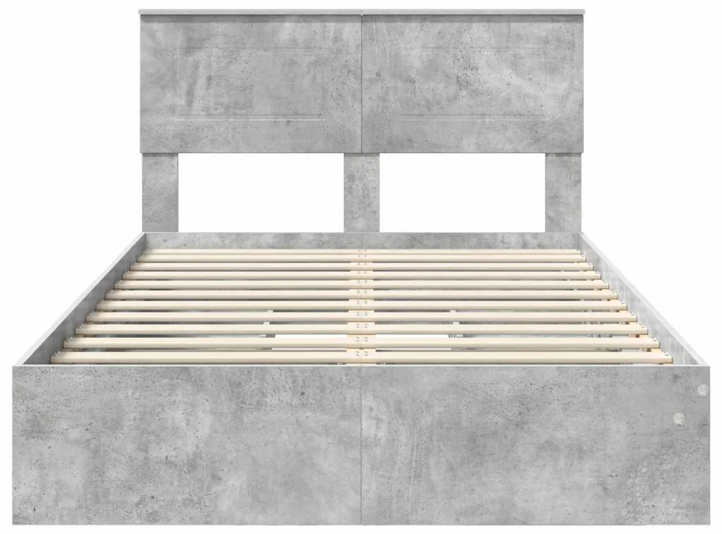 vidaXL Ágykeret fiókkal fejtámlával Beton Szürke 135 x 190 cm Faanyag
