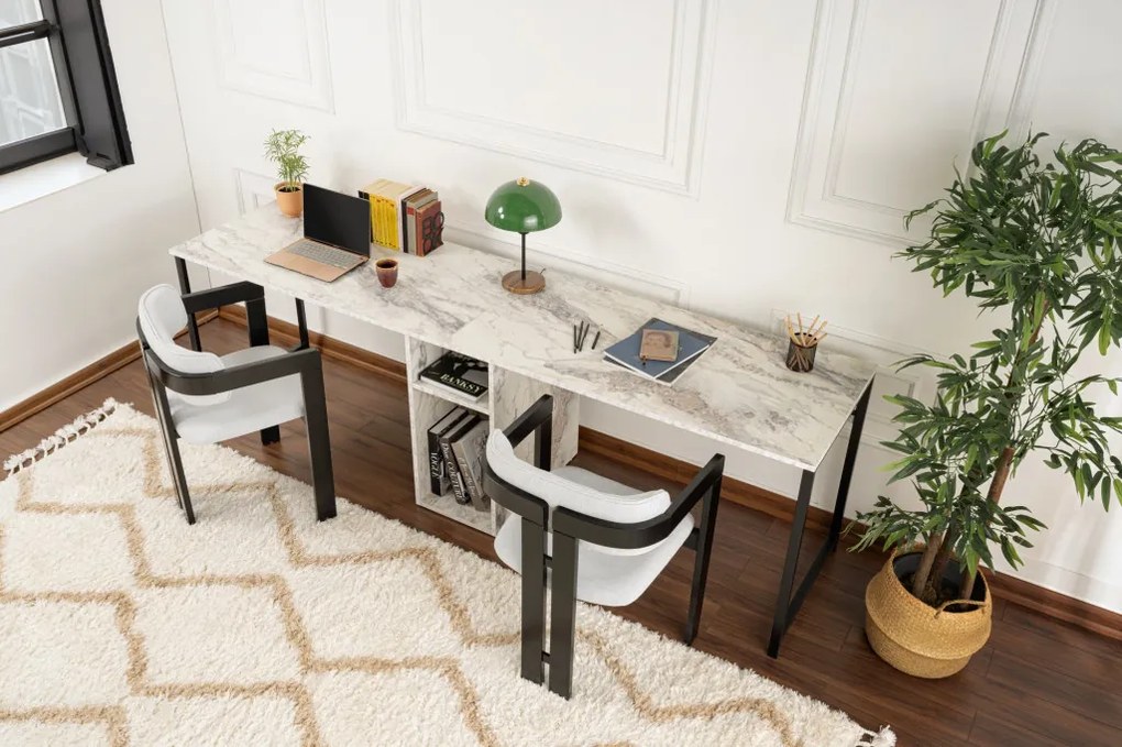 Twin Study Desk - frézia márvány/fekete íróasztal