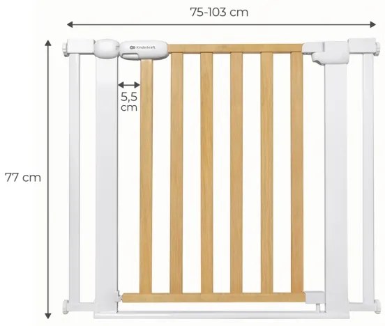 KINDERKRAFT - Biztonsági korlát LOCK&GO 75-103 cm fenyő