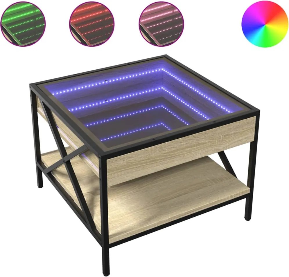 vidaXL sonoma tölgy végtelen hatású LED-es dohányzóasztal 50x50x38 cm