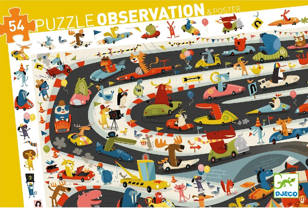 Megfigyeltető puzzle - Állati autóverseny, 54 db-os - Car rally