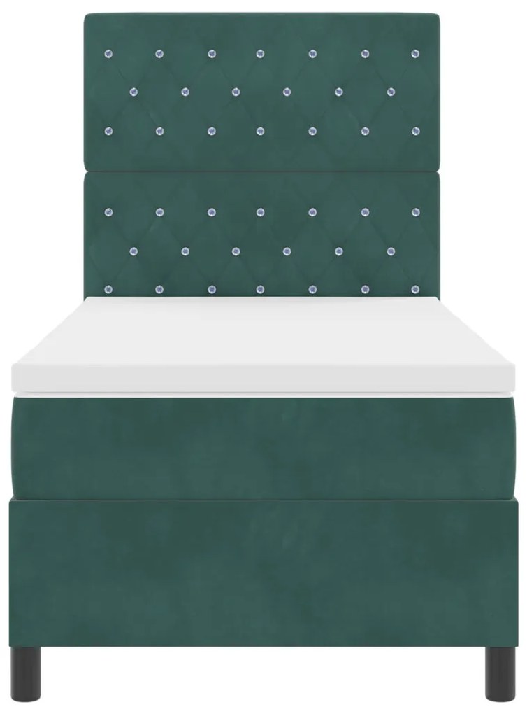Boxspring Ágy Matrac & LED Sötét Zöld 90x190 cm Bársonyos