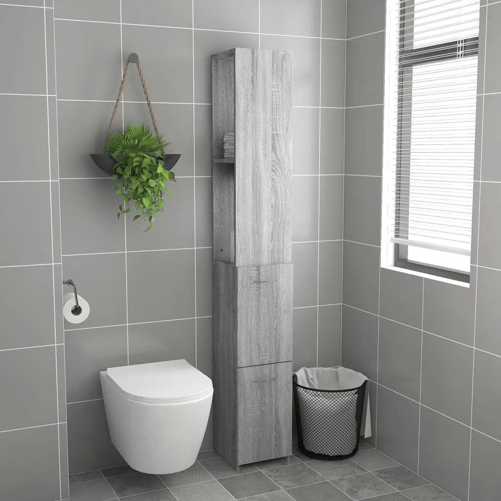 Szürke sonoma színű szerelt fa fürdőszobaszekrény 25x26,5x170cm