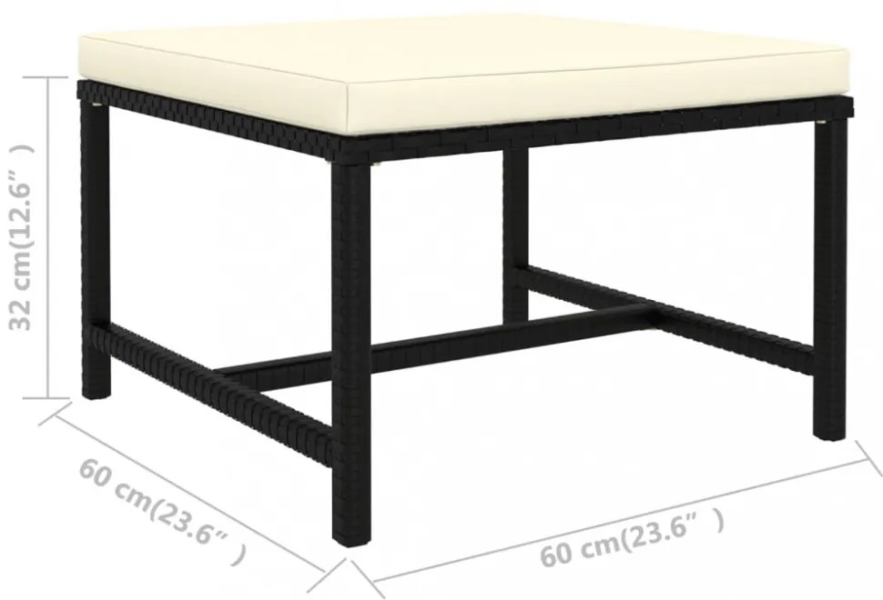 4 részes fekete polyrattan kerti kanapészett párnákkal