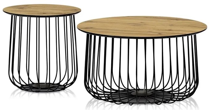 Dohányzóasztal szett 2 Darabból Vadtölgy Színben.Méretek: 60x34, pr.37x37 cm. AF-3007