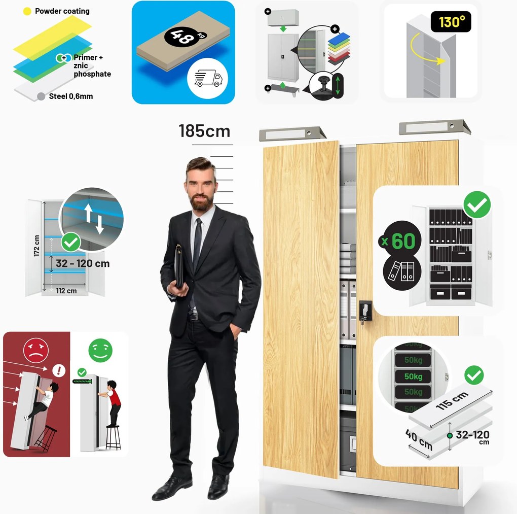 Fém irodagardrób Fehér/ Aranytölgy: Eco Design JAN II