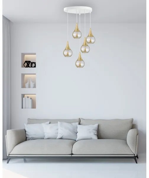 Csillár zsinóron LACRIMA WHITE 5xE27/60W/230V á. 45 cm