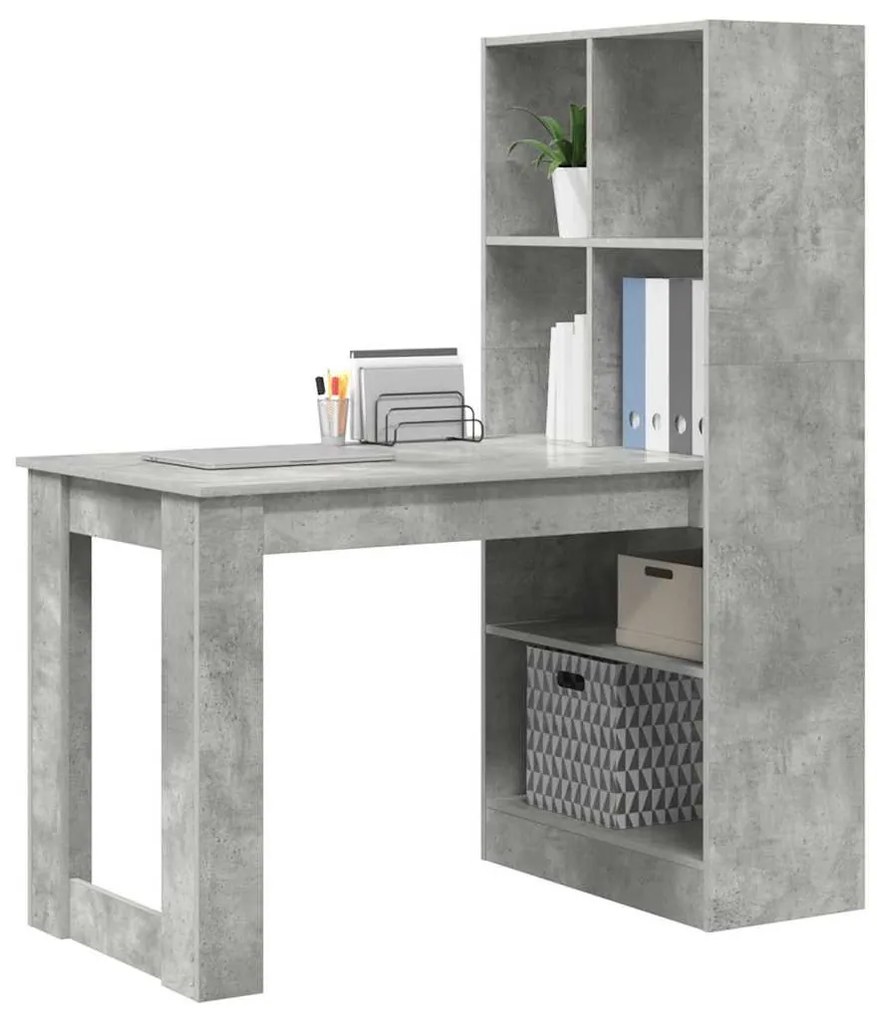Asztal polcokkal Beton Szürke 122 x 67 x 145 cm Faanyag