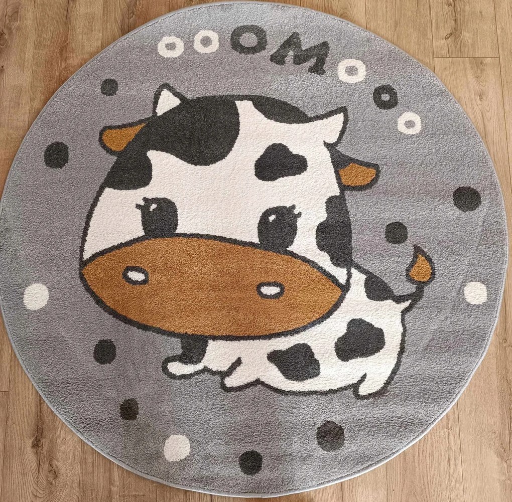 Kerek gyerekszőnyeg puha szőrrel,vidám tehén 100cm