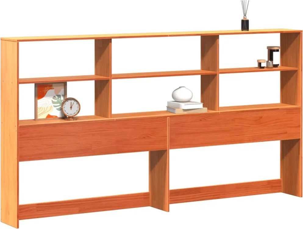 vidaXL viaszbarna tömör fenyőfa fejtámla tárolóval 200 cm