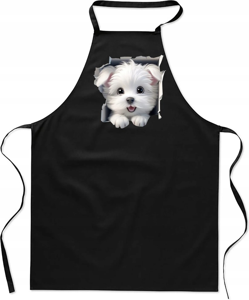 Konyhai Kötény pamut fekete lyukas Kutya Máltai kiskutya FA_488_cz