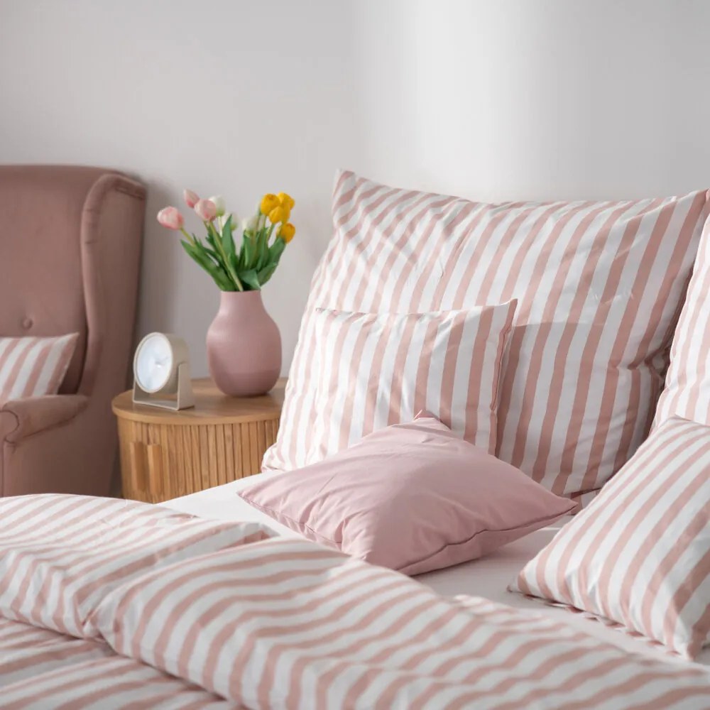 Goldea pamut ágyneműhuzat - púderrózsaszín csíkos 240 x 220 és 2db 70 x 90 cm