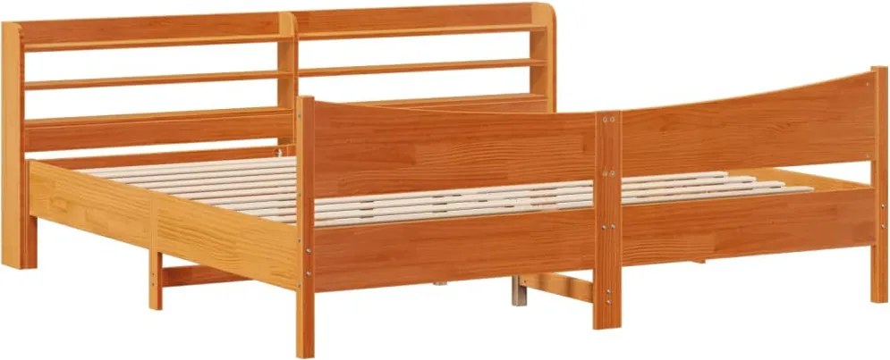 vidaXL viaszbarna tömör fenyőfa ágykeret fejtámlával 200 x 200 cm