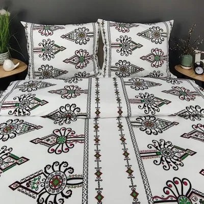 Ágyneműhuzat Prémium pamut párnahuzat fehér mintás 1903A 160x200 Hegyvidéki