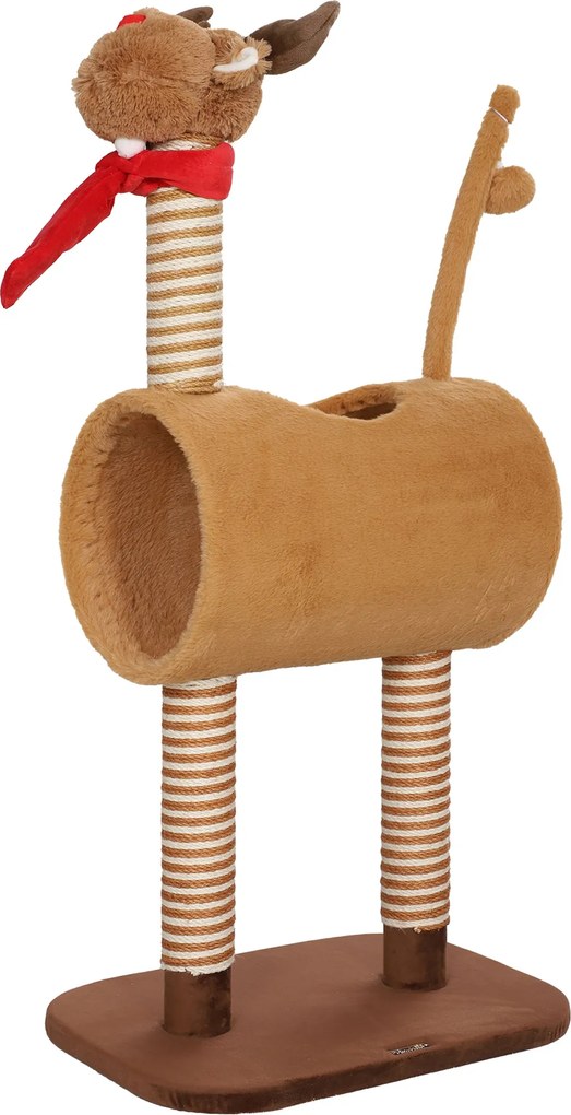 PawHut 98 cm-es Macska Fa macska Tornyában, Szarvas Formájú, Barlanggal, Játék Labdával, Kender Szárakkal, Macska Kaparóposzttal, Mászó Fával, Közepes