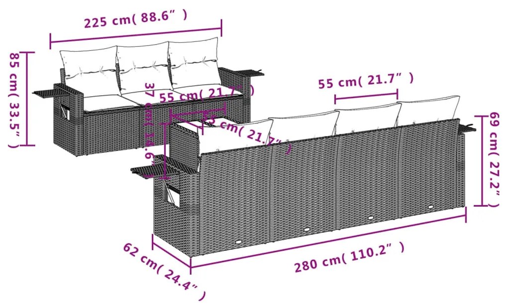 8 részes bézs polyrattan kerti ülőgarnitúra párnával