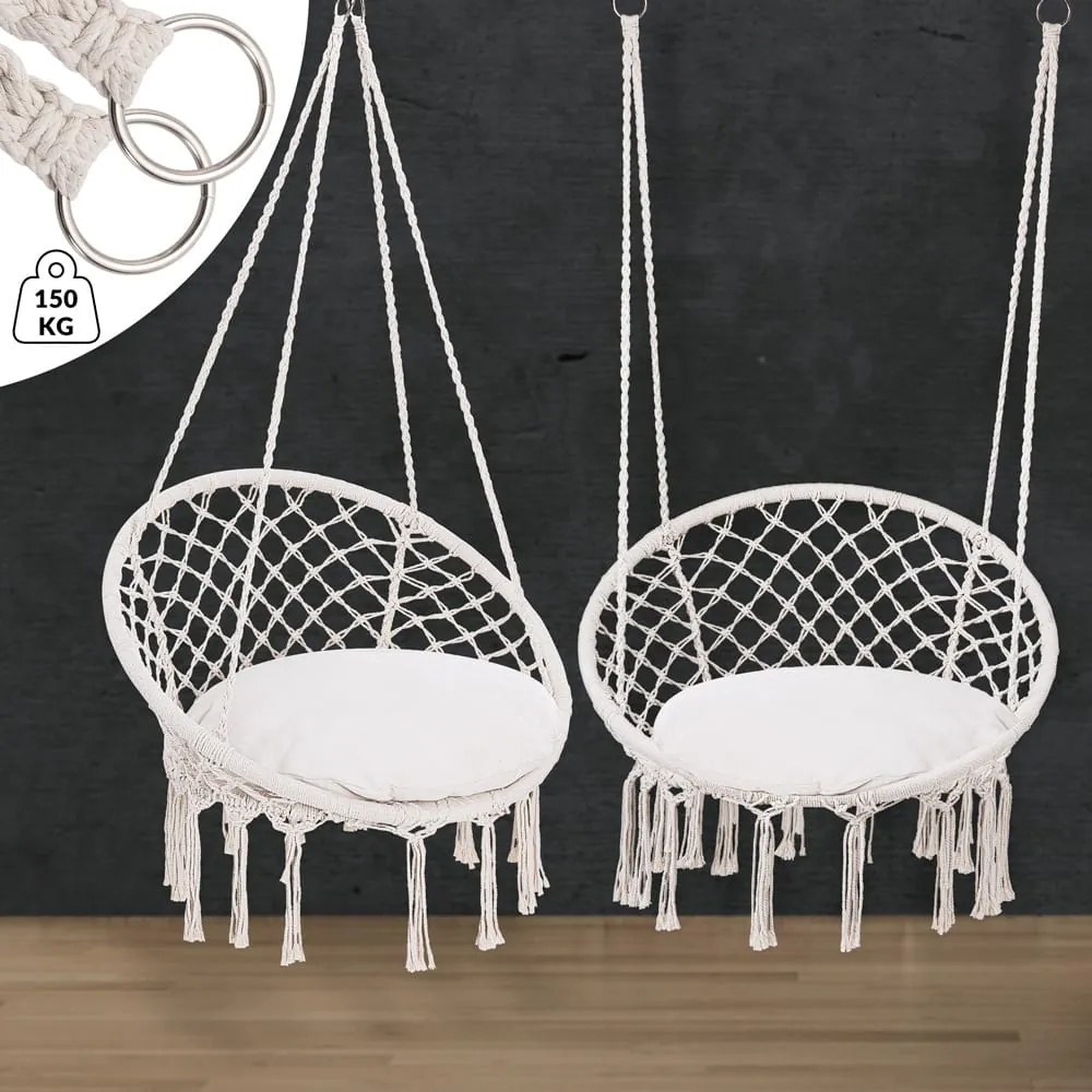 BOHO függőszék párnával, Ø61cm, bézs Jurhan