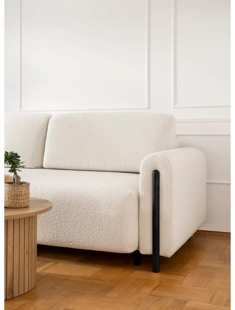 Elefántcsont színű buklé kinyitható-tárolóhelyes kanapé 244 cm Arcadova – ELTAP