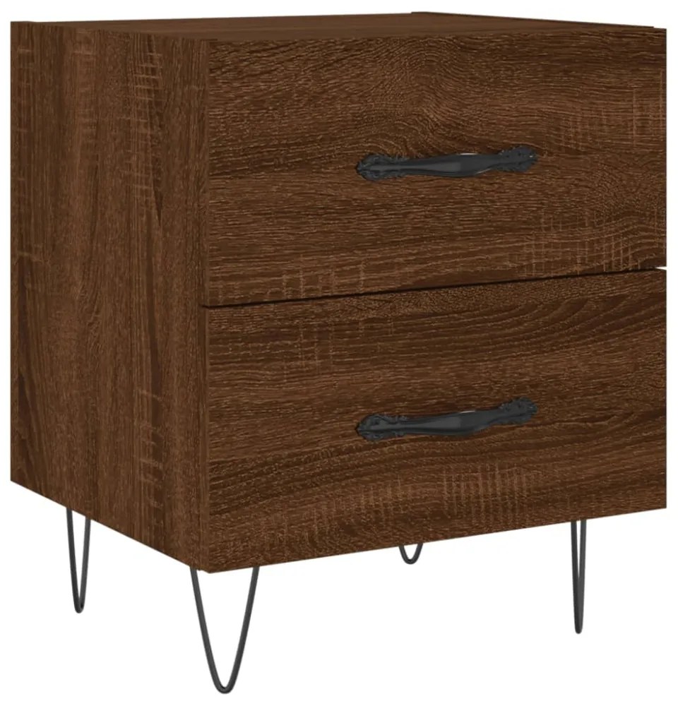 2 db barna tölgyszínű szerelt fa éjjeliszekrény 40x35x47,5 cm