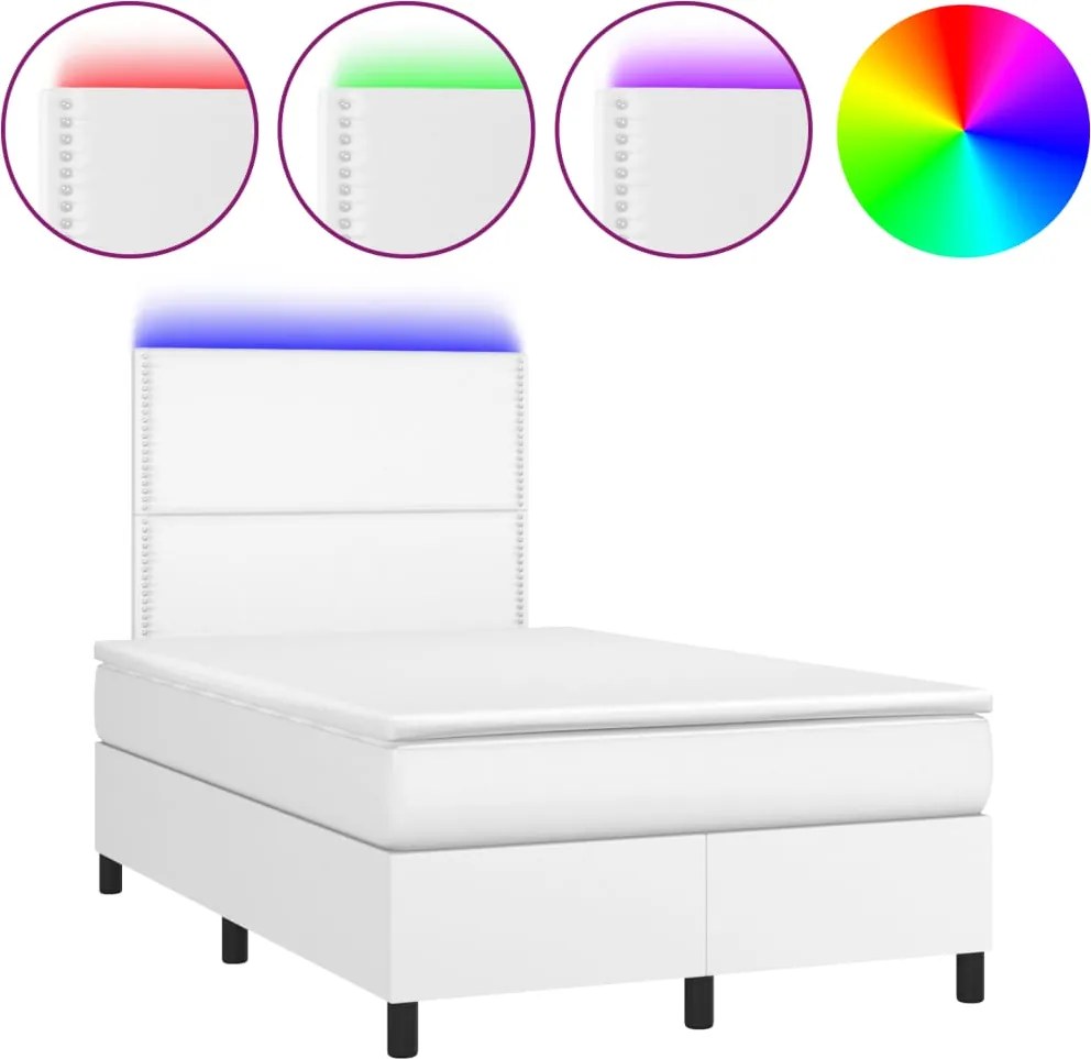 vidaXL fehér műbőr rugós és LED-es ágy matraccal 120x190 cm