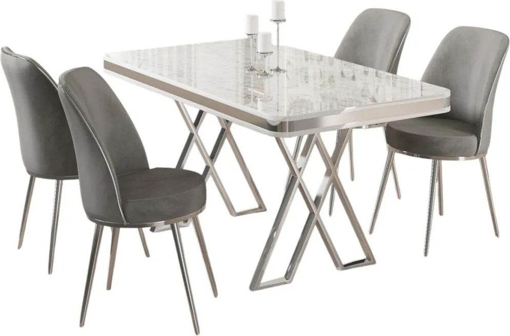 Vals étkezőgarnitúra, fehér-króm, 130 cm – TR240CHR2342