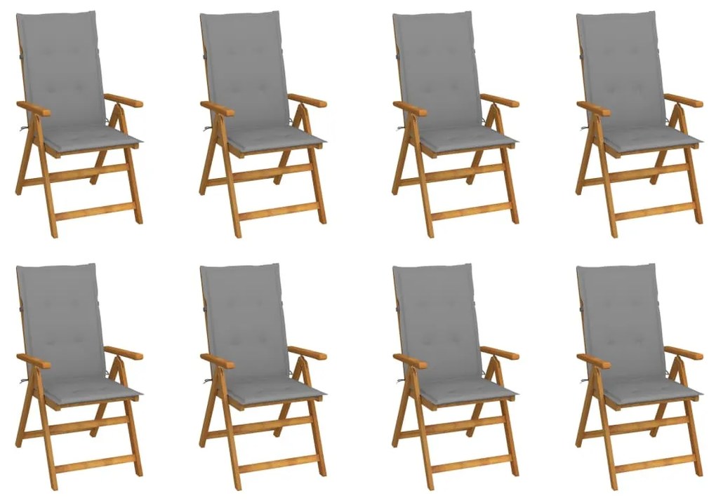 vidaXL 8 db összecsukható tömör akácfa kerti szék párnával