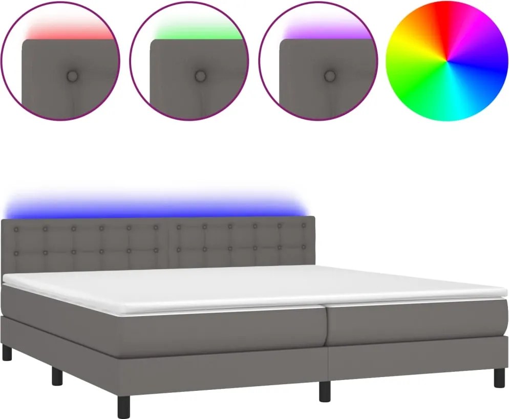 vidaXL szürke műbőr rugós ágy matraccal és LED-del 200x200 cm