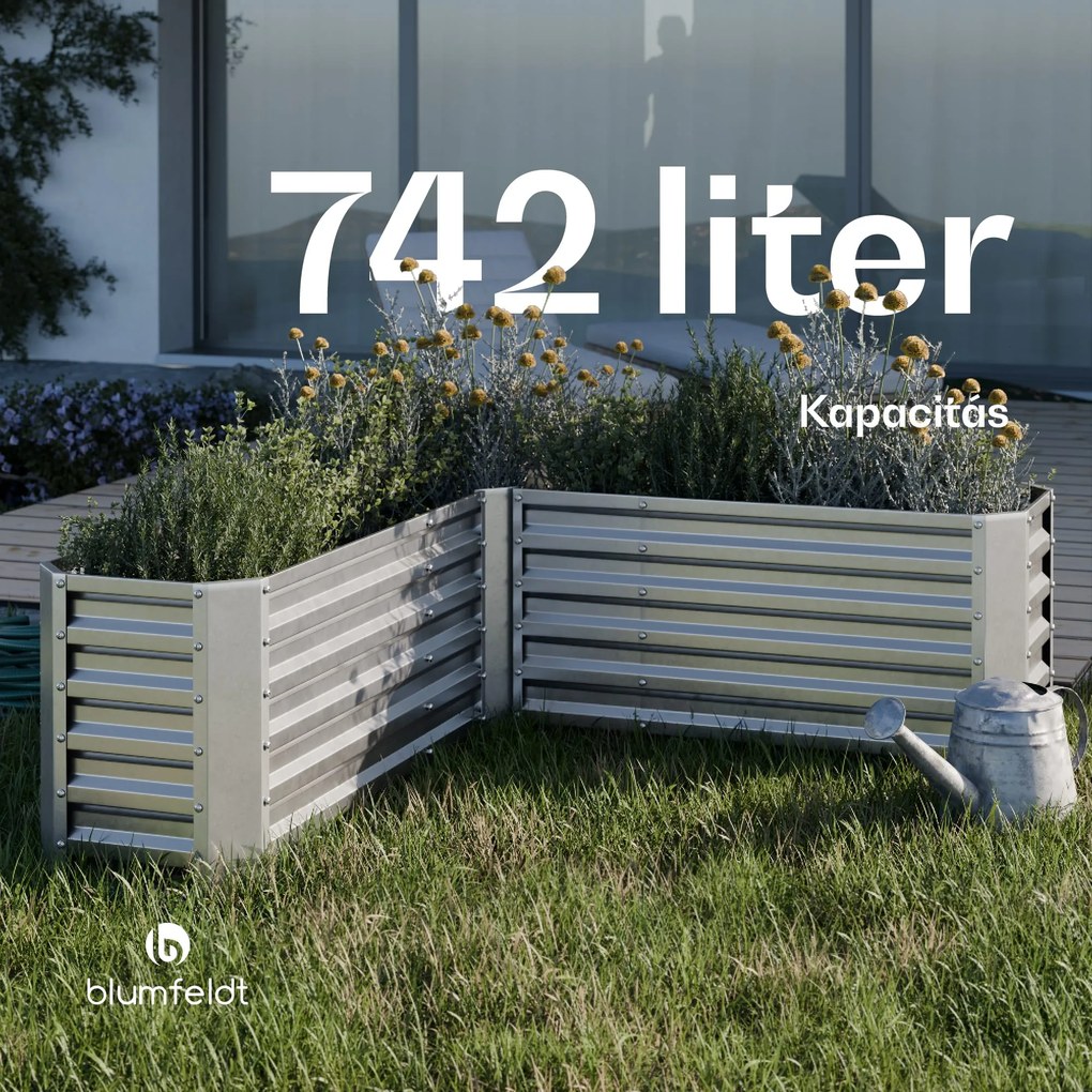 High Grow magaságyás, L alak, időjárásálló, korrózióálló, robusztus, 742 L