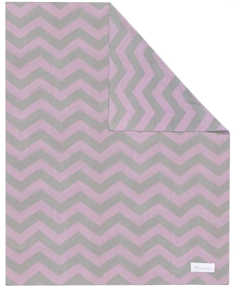 Zigzag rózsaszín-szürke pamut gyerek takaró, 80 x 100 cm - Kindsgut