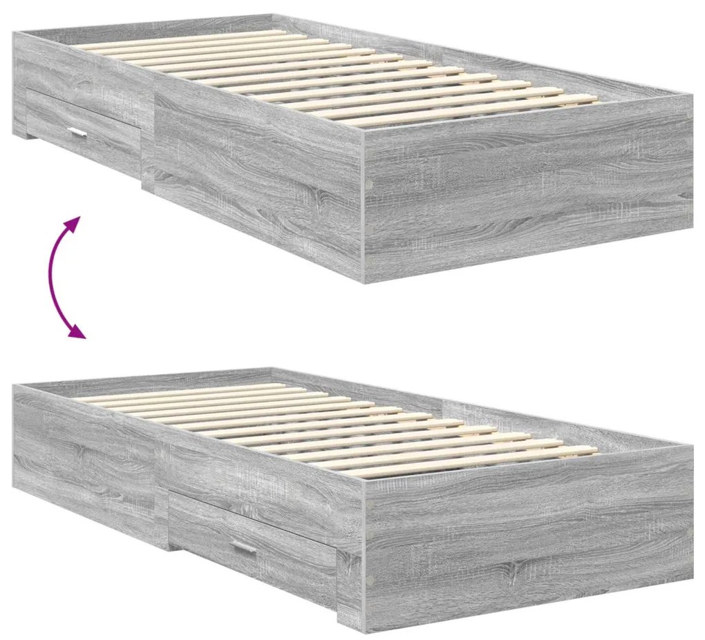vidaXL Ágykeret fiókkal fejtámlával Szürke Sonoma 90 x 200 cm Faanyag