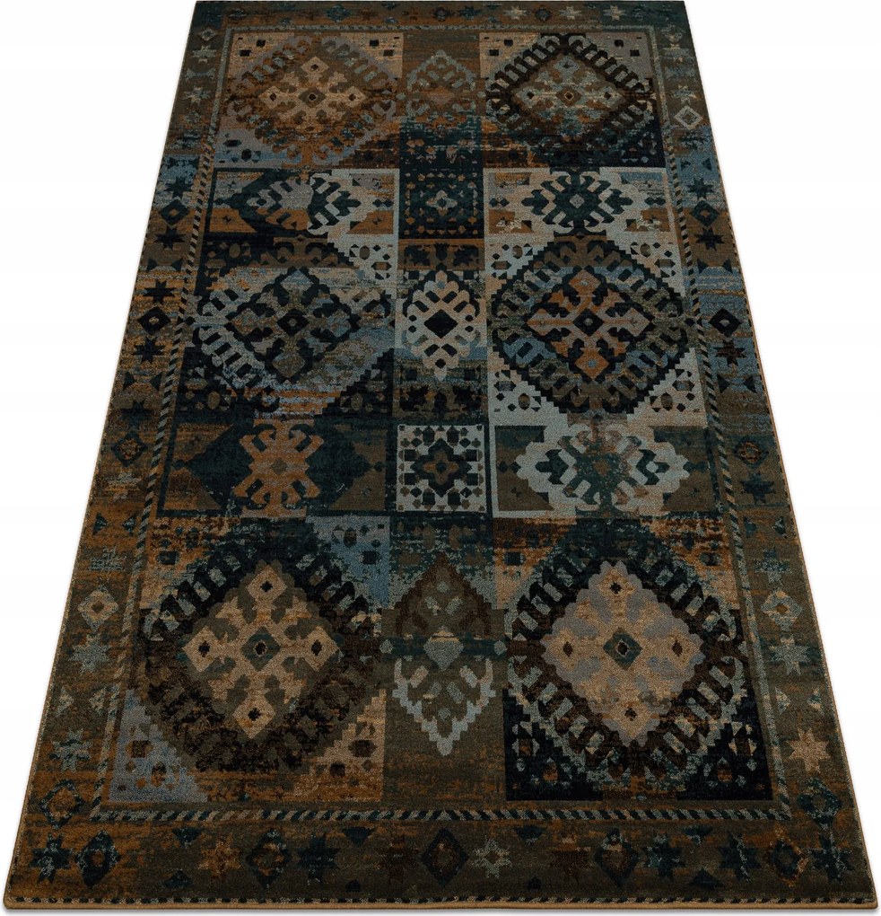 Nappali szőnyeg gyapjú Omega Avar keret rombusz keleti barna 235x350 cm