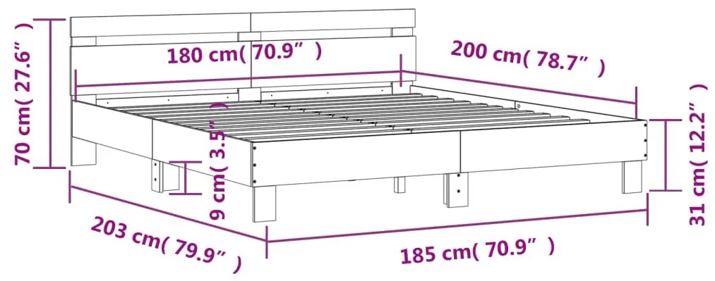 füstös tölgy színű szerelt fa ágykeret fejtámlával 180x200 cm