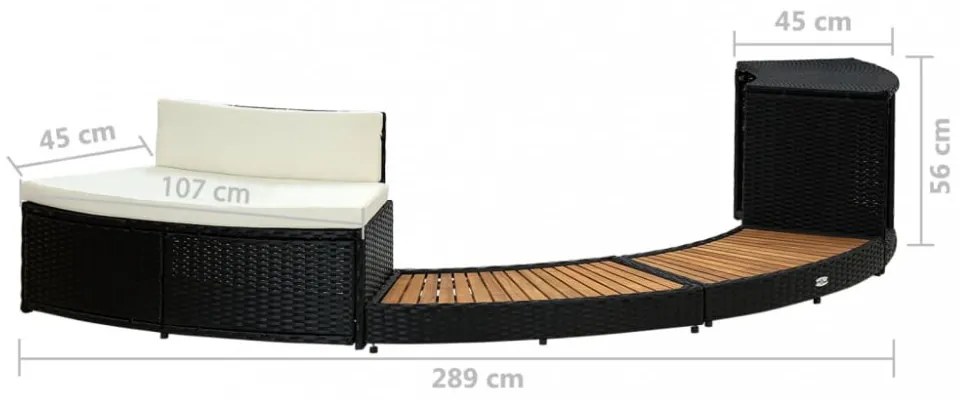 fekete polyrattan és tömör akácfa pezsgőfürdő keret