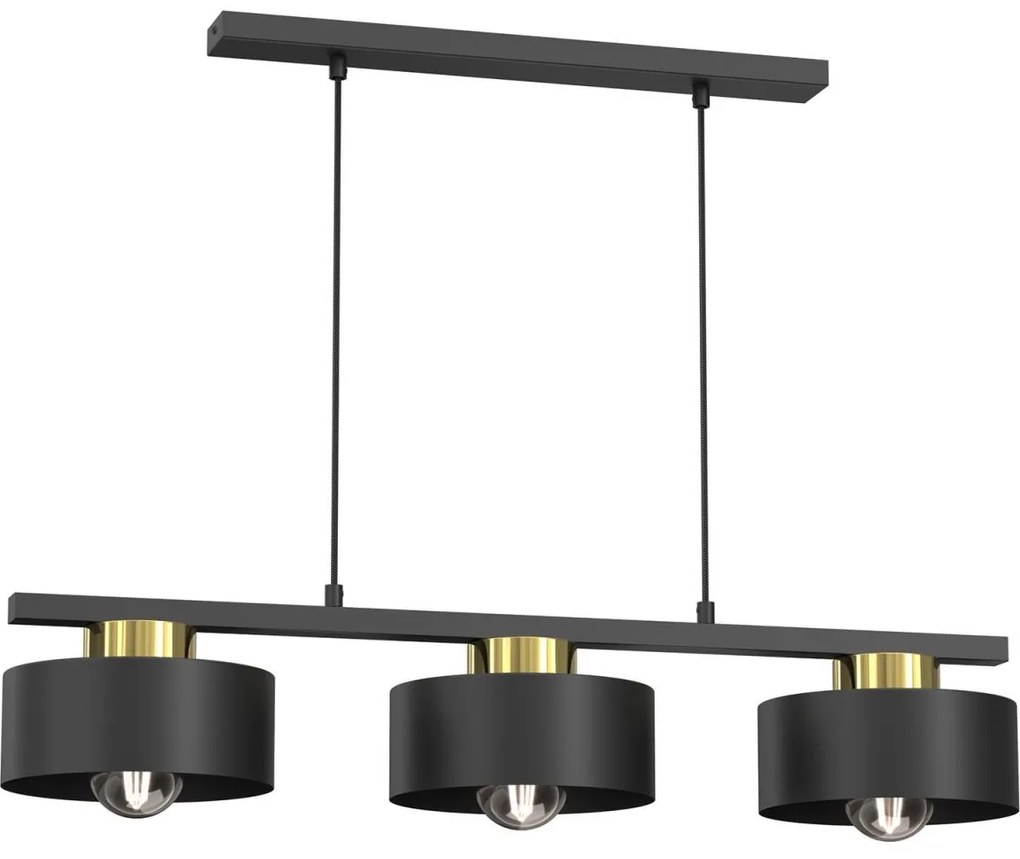 Csillár zsinóron MARTI 3xE27/15W/230V fekete/arany