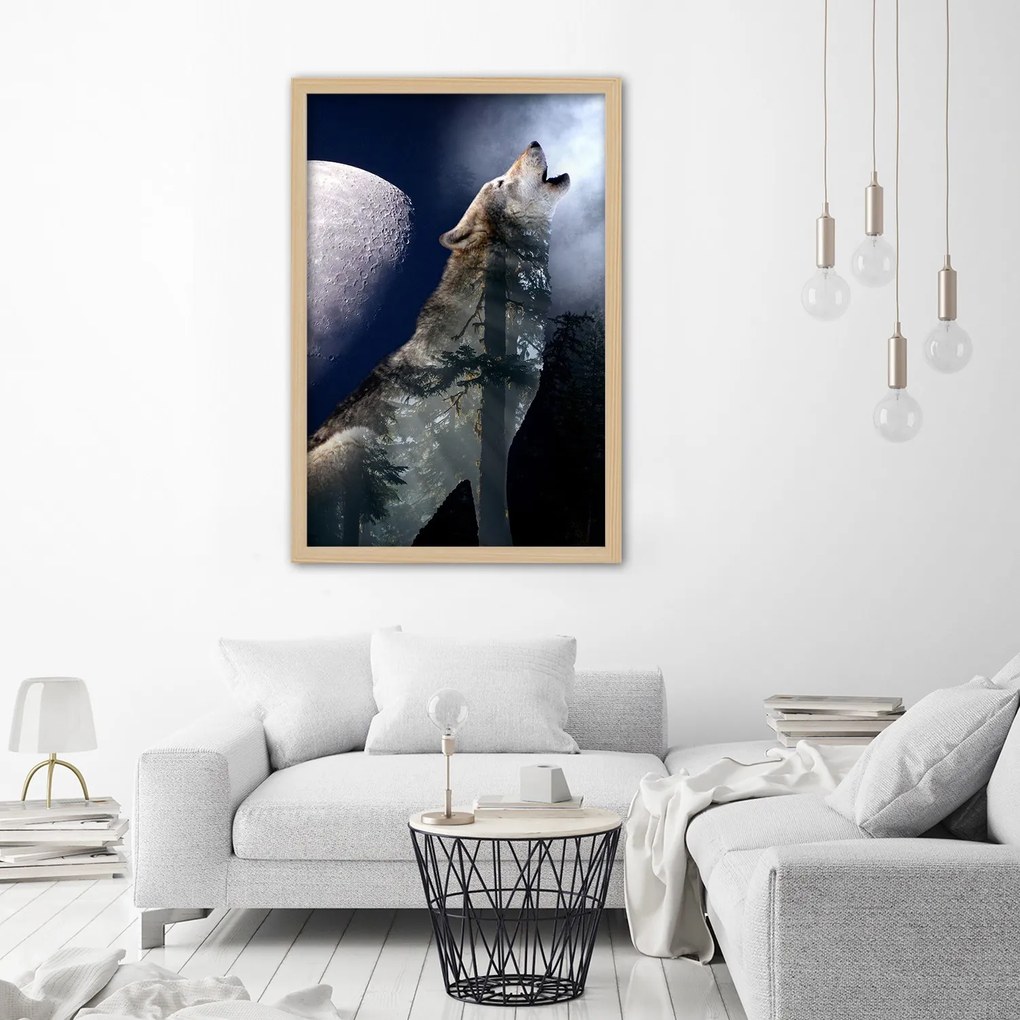 Gario Poszter Farkas üvölt a holdra A keret színe: Fekete, Méret: 70 x 100 cm
