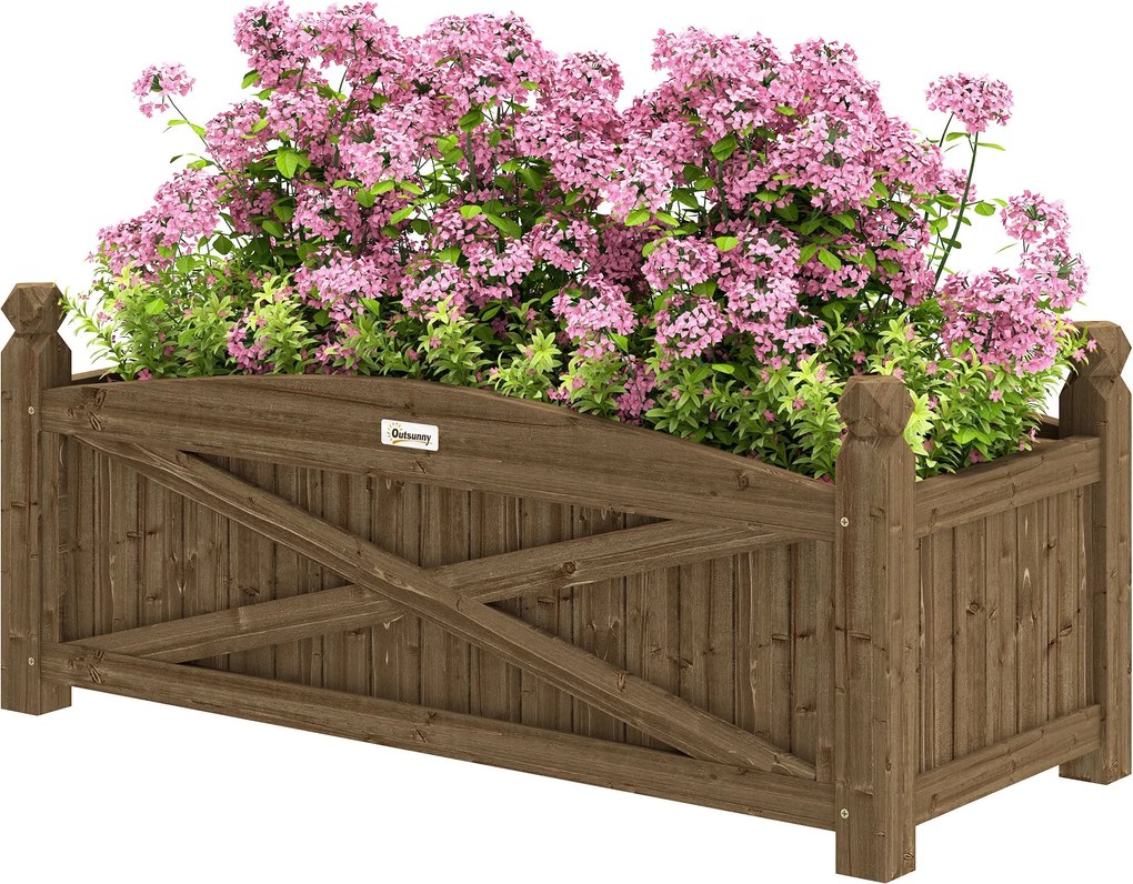 Outsunny Felső Emelt Fából Készült Ültetőedény Városi Kerthez Növények, Virágok, Fűszernövények Növesztésére, Téglalap Alakú Ültetőedény Kerthez, Erké