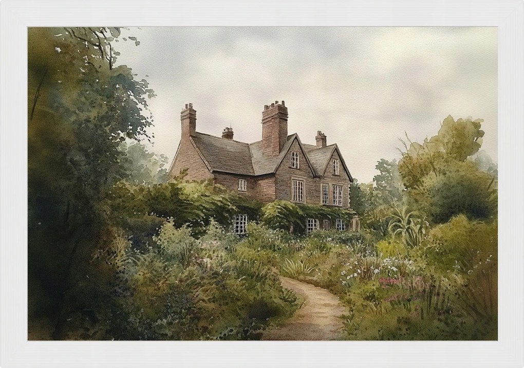 Poszter Keret Fa Tájkép Anglia Parasztház Kert 60x40