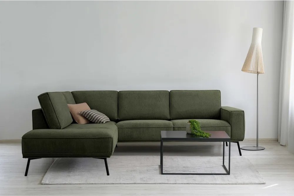 Sötétzöld zsenília sarokkanapé (bal oldali-L alakú) Amsterdam – Scandic