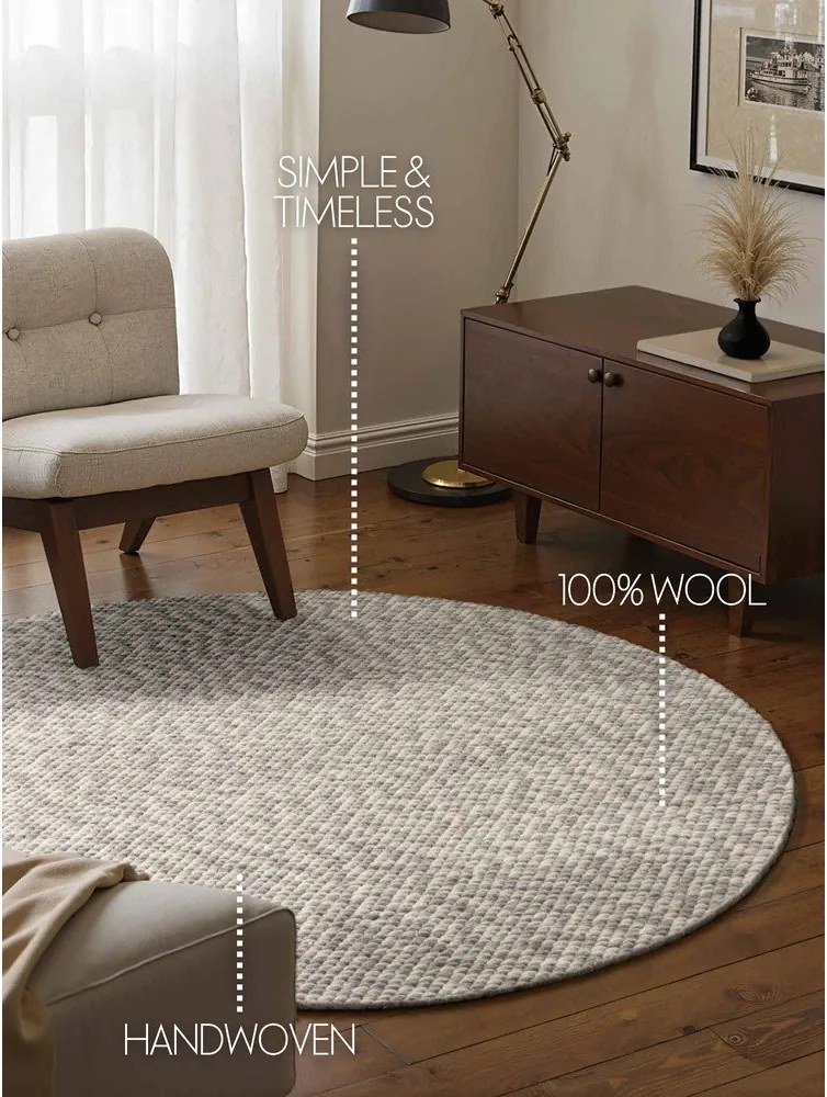 Világosszürke-krémszínű kézi szövésű gyapjú kerek szőnyeg ø 160 cm Lyon Beans – Elle Decoration