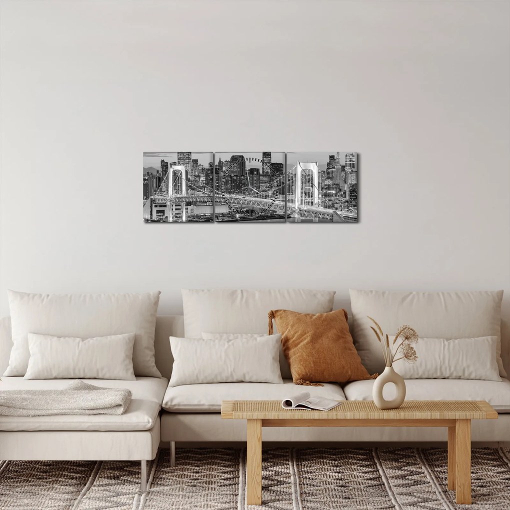 Kép - Fekete-fehér nagyváros (órával) (90x30 cm)