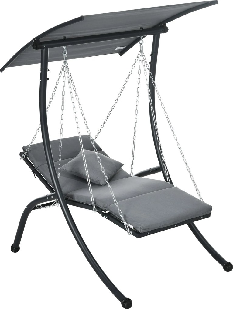 Outsunny Hollywood Swing, Kerti Hinta Párnával, Függőágy Állítható Napernyővel Kerthez, Erkélyhez, 108 x 145 x 169 cm, Acél, Sötét Szürke | Aosom