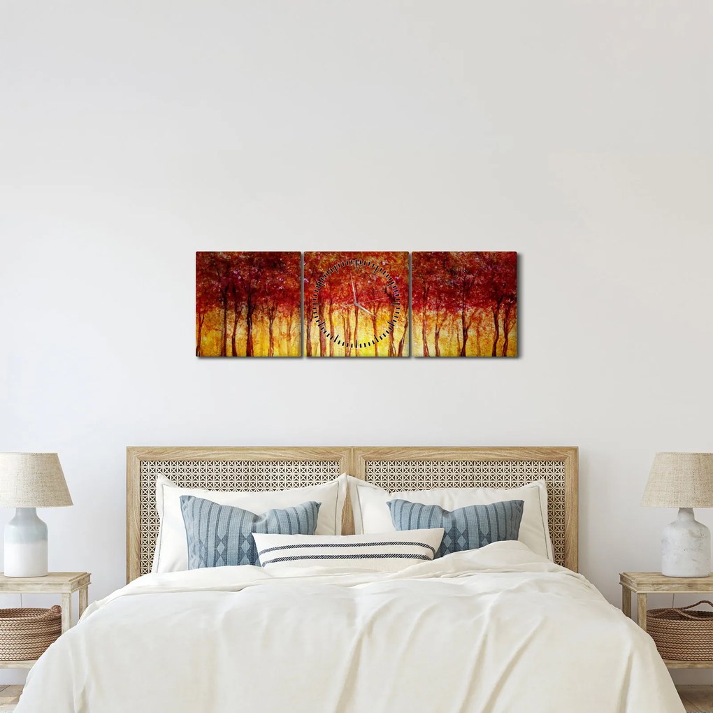 Kép - Lombhullató erdő festménye (órával) (90x30 cm)