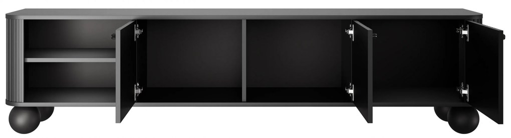 Vesper háromajtós TV szekrény 187 cm - fekete / fekete fogantyúk / gömb alakú lábak