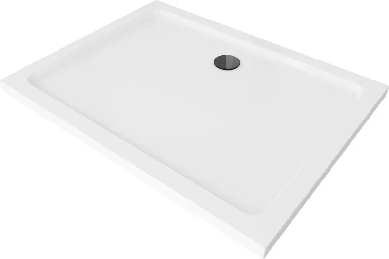 Mexen Flat rektanguláris slim zuhanytálca 80 x 70 cm, fehér, fekete szifon - 40107080B